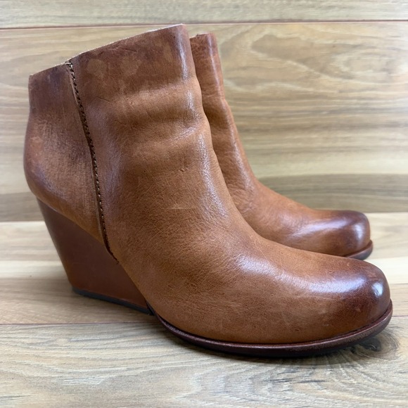 KORK EASE Wedge Chandra Booties Womens 8.5 M Cognac Leather Zip - Picture 2 of 11